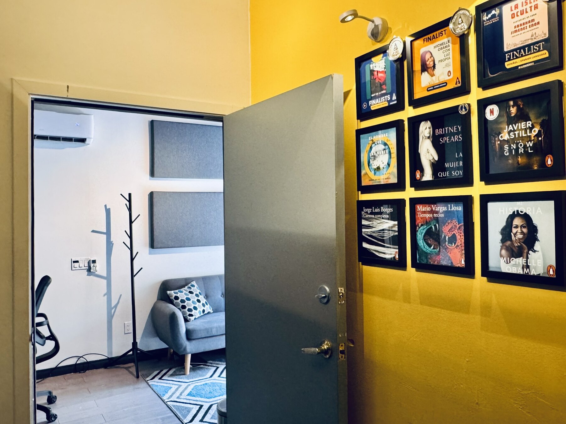 Blacknoise Audio wall featuring audiobook projects and recognition
